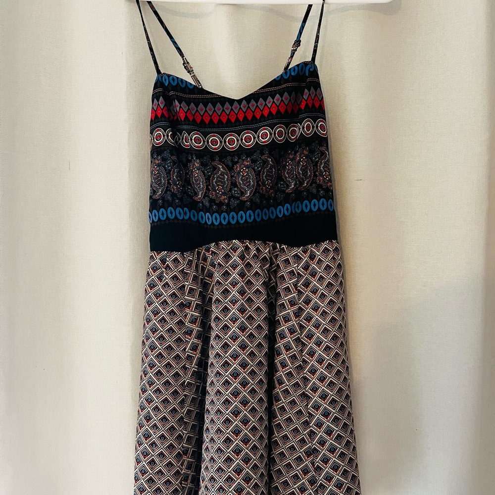 Boho style dress, satin material, detailed cross back, perfect for summer!